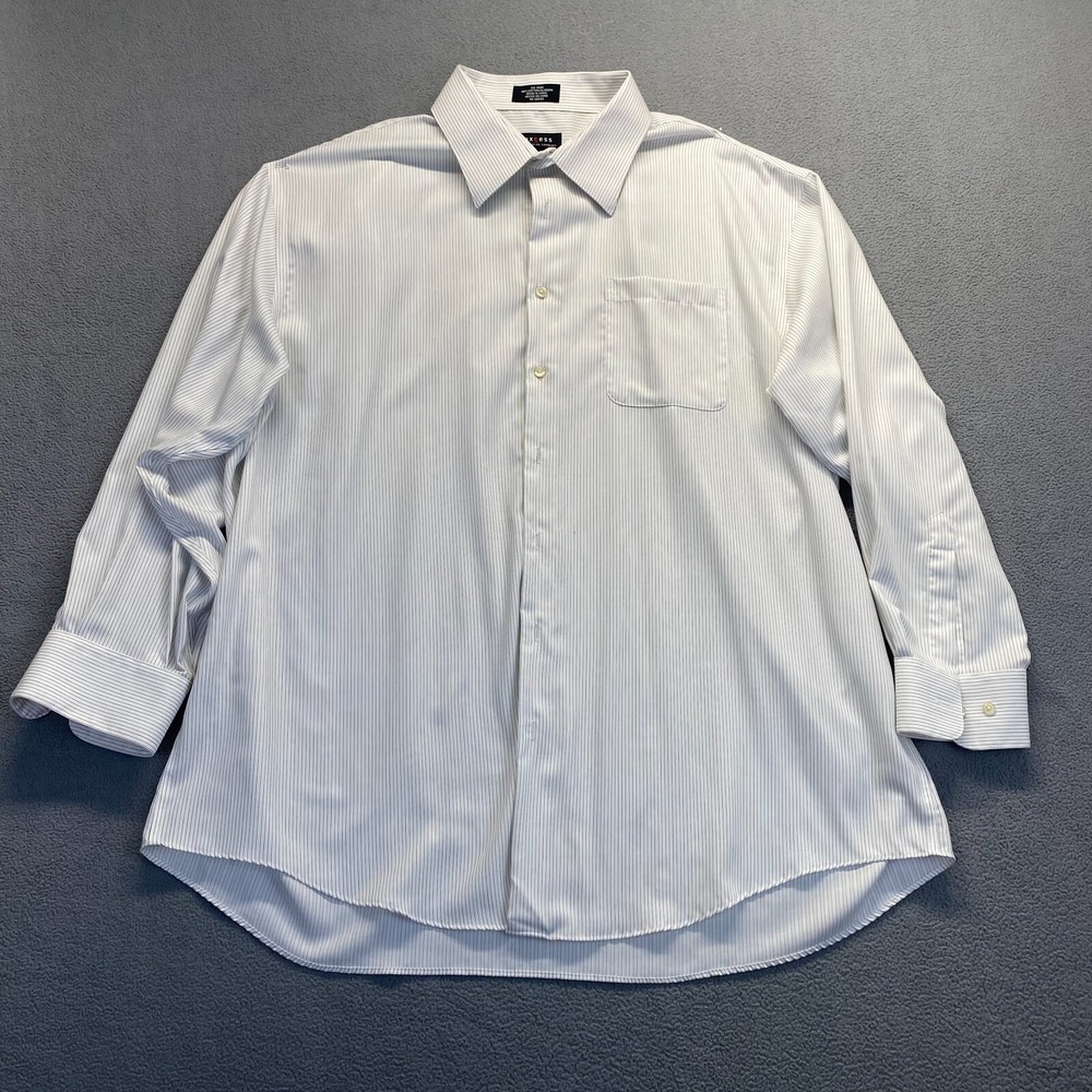 Axcess Mens Size 18 1/2 34-35‎ White Striped Long Sleeve Button Down Shirt